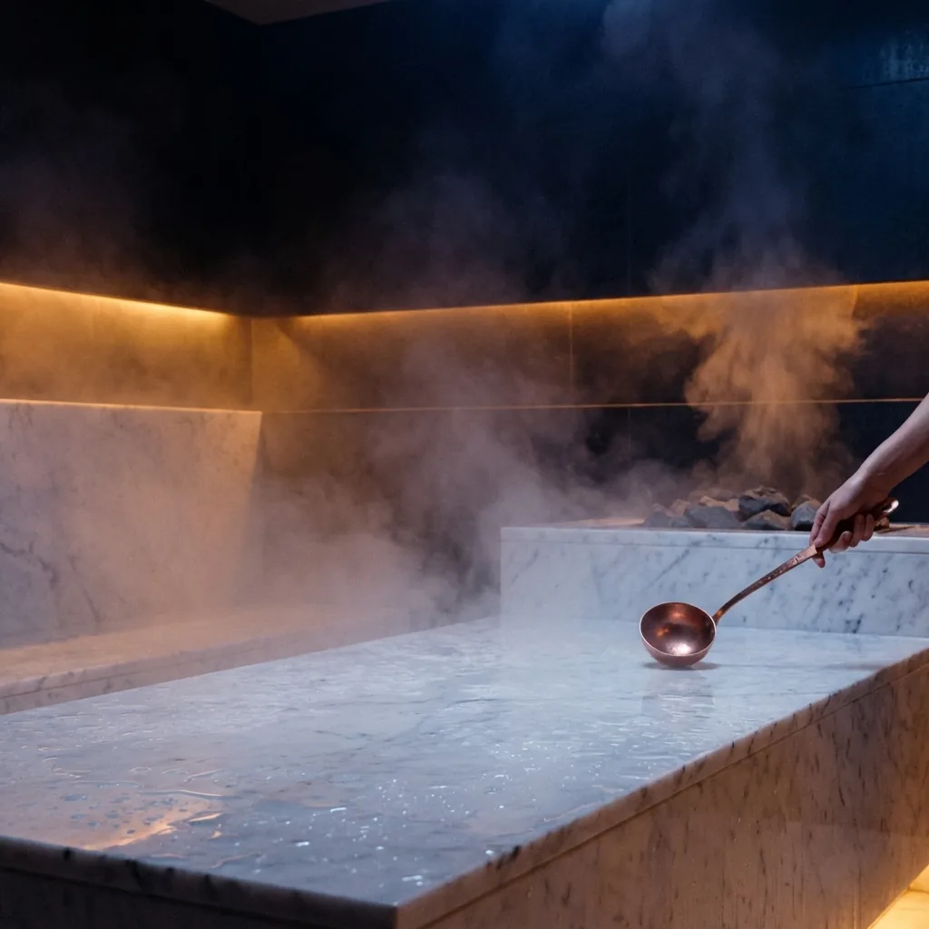 Marble steam room with aromatic eucalyptus mist — representative image