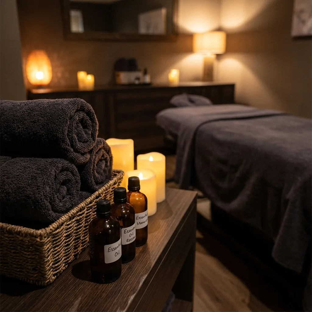 Quiet massage treatment room with warm ambient lighting — representative image